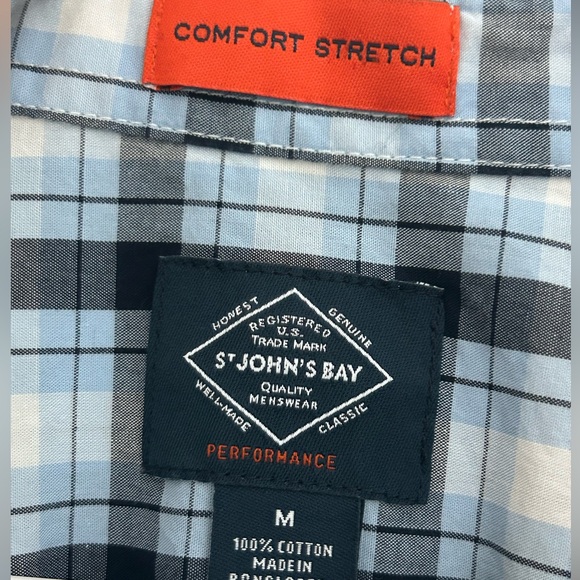 Men’s “ST.JOHNS BAY” Blue/Black Short Sleeved Plaid Button Down Shirt - SIZE:M - Picture 3 of 4